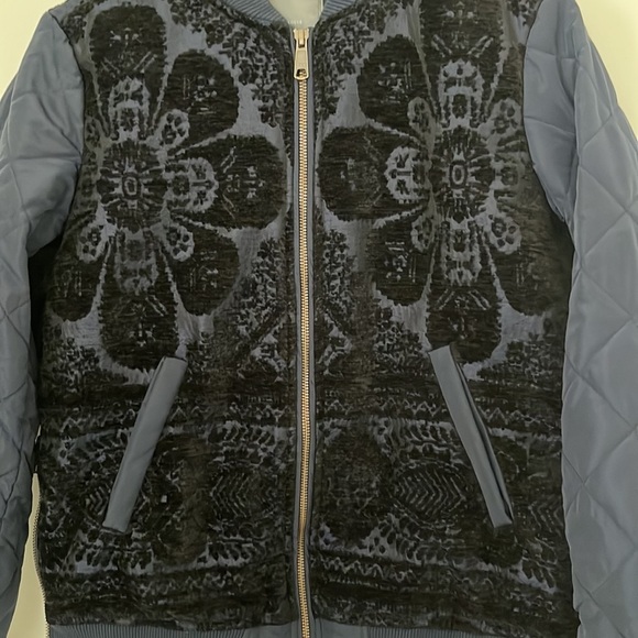 Anthropologie Women’s Clemence Floral Quilted Side Zip Blue Bomber Jacket XS - Picture 5 of 10